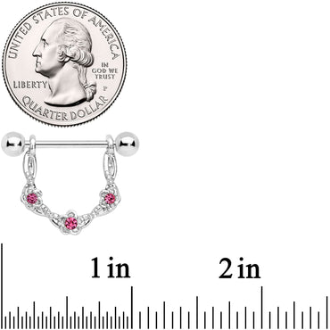 14G 3/4 Pink Gem Knotted Flower Dangle Nipple Ring Set