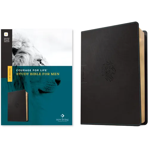 NLT Courage for Life Study Bible for Men, Filament Enabled (Leatherlike, Onyx Lion) - Imitation Leather