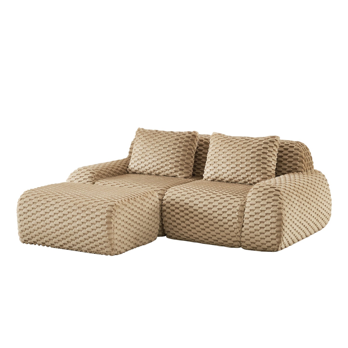 Sectional Sofa L-Shape Modular Flannelette Light Camel 2 Seat 82 In