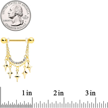14G 9/16 Clear Gem Gold Tone Drama Dangle Nipple Ring Set