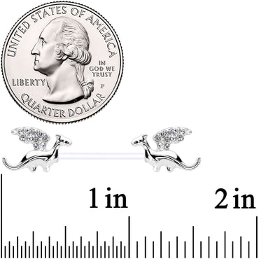 14G 9/16 Clear Gem Bioplast Dragon Barbell Nipple Ring Set