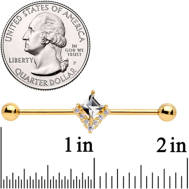 14G Clear CZ Gem Gold Tone Chevron Industrial Barbell 38mm