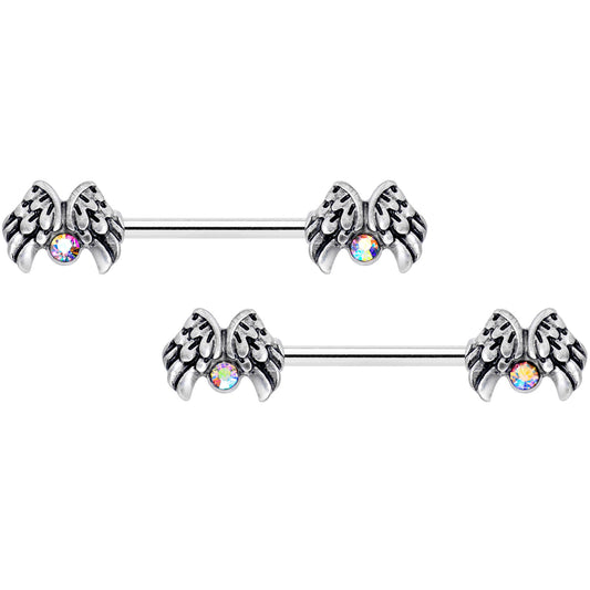 14G 5/8 Aurora Gem Holiday Angels Wings Barbell Nipple Ring Set