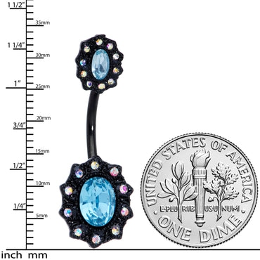 Aurora Blue Gem Black Halloween Double Mount Belly Ring