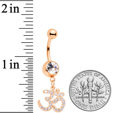 Clear CZ Gem Rose Gold Tone Amazing Om Dangle Belly Ring