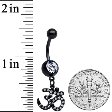 Clear CZ Gem Black Amazing Om Dangle Belly Ring
