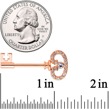 14G 9/16 Clear CZ Gem Rose Gold Tone Key Nipple Ring Set