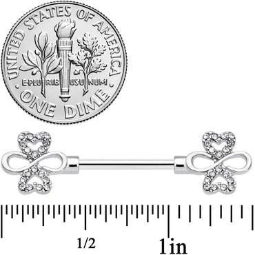 14G 9/16 Clear Gem Heart Shamrock Barbell Nipple Ring Set
