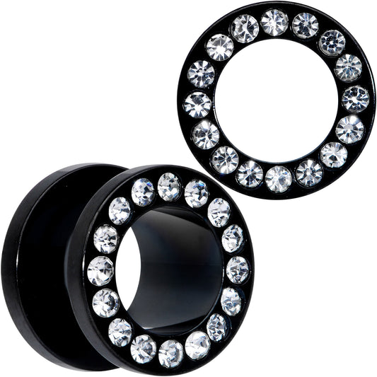 00G Clear Gem Black Anodized Screw Fit Tunnel Plug Set