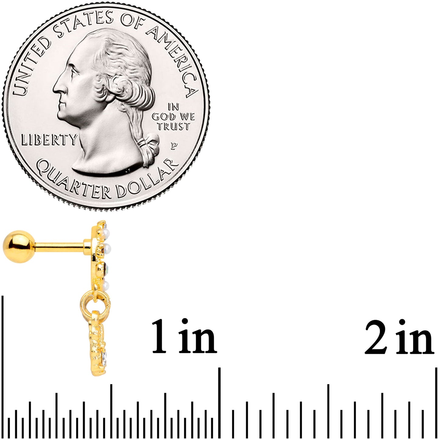 16G 1/4 Aurora CZ Gold Tone Dreamcatcher Feather Dangle Cartilage