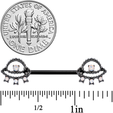 14G 9/16 White Faux Opal Black UFO Barbell Nipple Ring Set