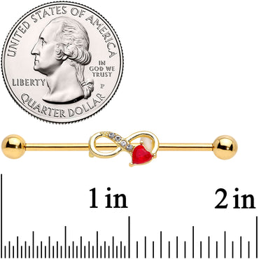 14G Clear Red Gem Gold Tone Treble Clef Industrial Barbell 38mm
