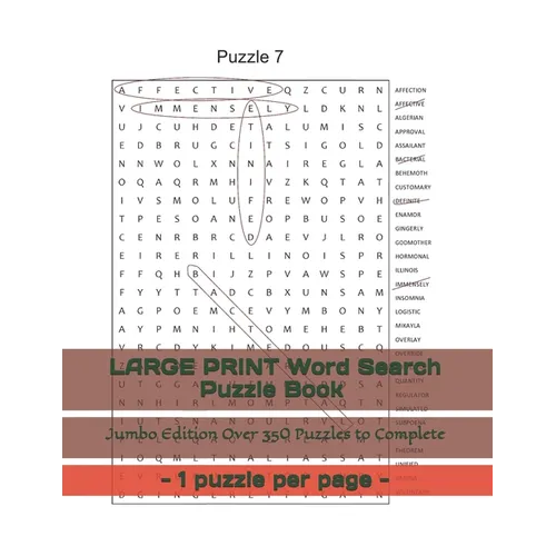LARGE PRINT Word Search Puzzle Book - 1 puzzle per page - Jumbo Edition Over 350 Puzzles to Complete - Paperback