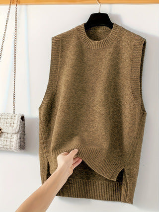 Women's Crew-Neck Loose Sleeveless Knitted Vest Top