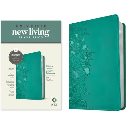 NLT Thinline Center-Column Reference Bible, Filament Enabled (Leatherlike, Peony Rich Teal, Red Letter) - Imitation Leather