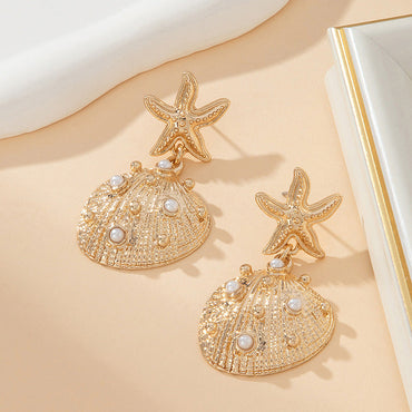New Stylish Exquisite Starfish Shell Drop Earrings Vintage Elegant Premium Women Earrings, Versatile Sophisticated Jewelry