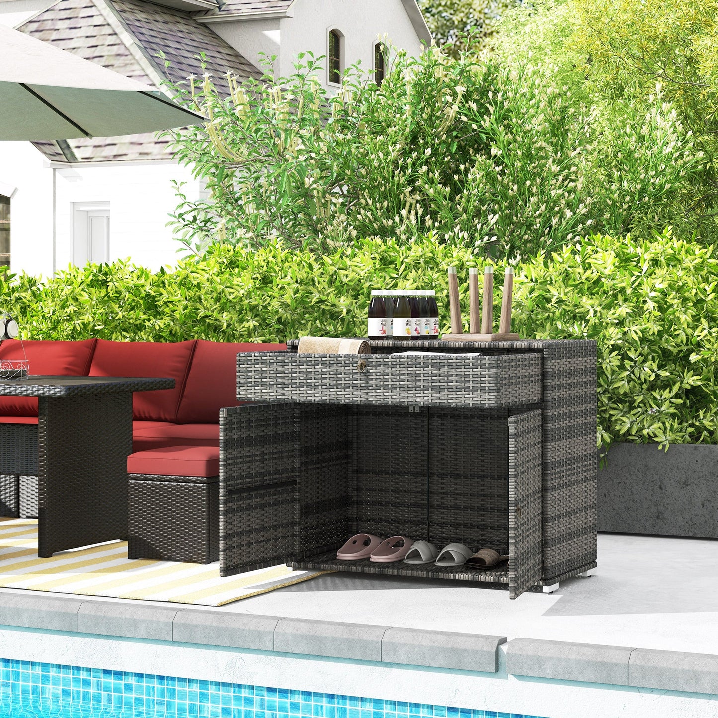 Outdoor Towel Rack and Pool Toy Cabinet, Hot Tub Accessory Storage, Freestanding