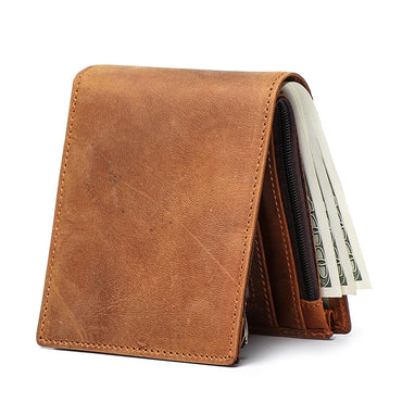 New-style Mens Short Wallet Made From Full-grain Cowhide With Multiple Card Slots