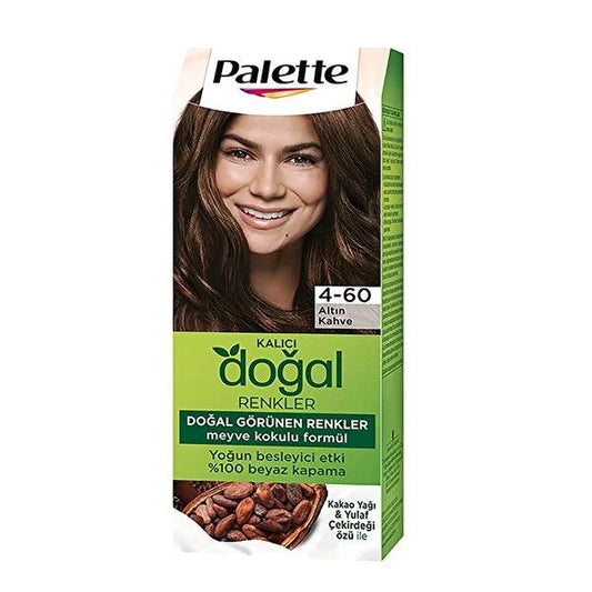 Palette Natural Colors Hair Dye 4-60 Altın Kahve - Long-Lasting, Nourishing Hair Color with 100% Grey Coverage