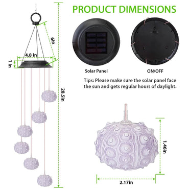 7 Color Changing Solar Wind Chime Lights Sea Urchins Decorative Lamp