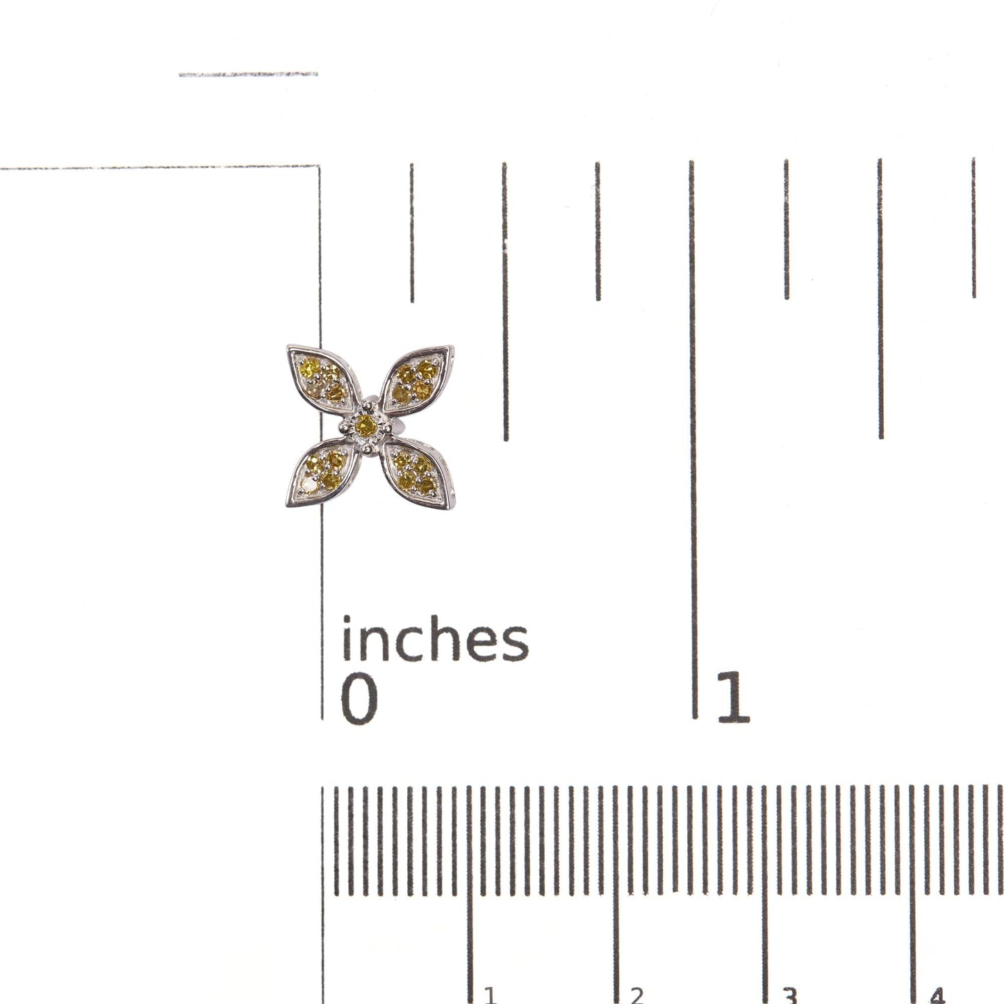 Yellow Diamond Floral Stud Earrings in Rhodium-Plated Sterling Silver – Treated