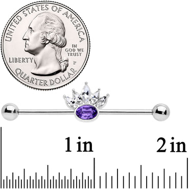 14G Clear Purple Gem Crown Industrial Barbell 38mm
