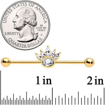 14G Clear Gem Gold Tone Anodized Crown Industrial Barbell 38mm