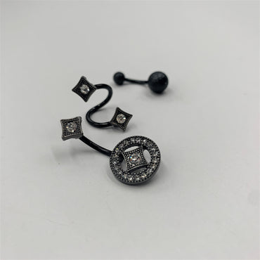 Clear Gem Black Sandblasted Spiral Circle Belly Ring Set of 3