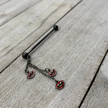 14G Black Vampire Fangs Halloween Dangle Industrial Barbell 38mm