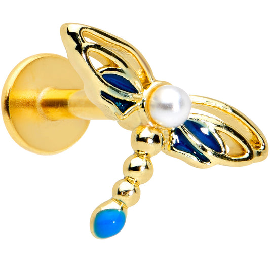 16G 1/4 Gold Tone White Orb Dragonfly Labret Monroe Tragus