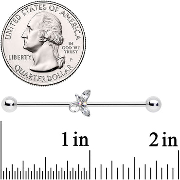 14G Clear Aurora Gem Loop Butterfly Industrial Barbell 38mm