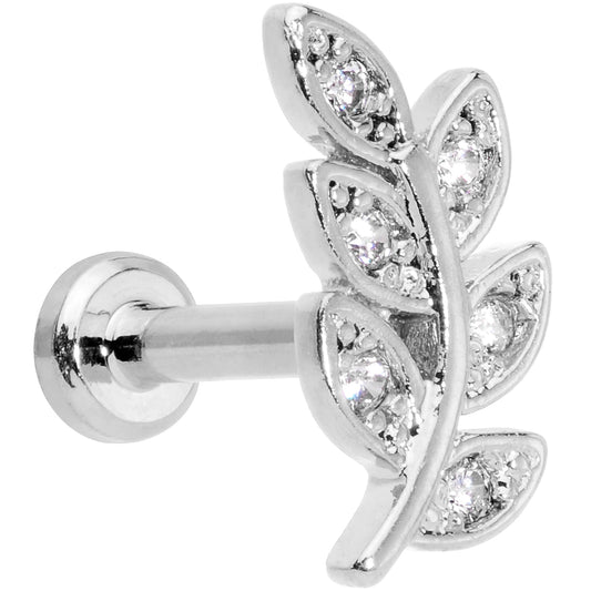 16G 1/4 Clear CZ Gem Leaf Internally Threaded Labret Tragus