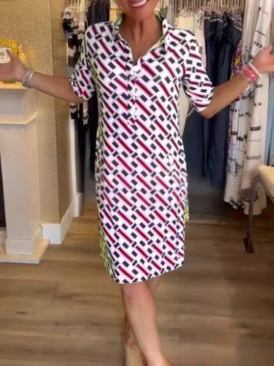 Geometric Patchwork Short-Sleeve Casual Dress