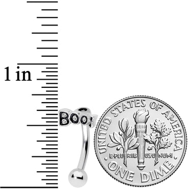 14G 5/16 Black Text Boo Halloween Curved Eyebrow Ring