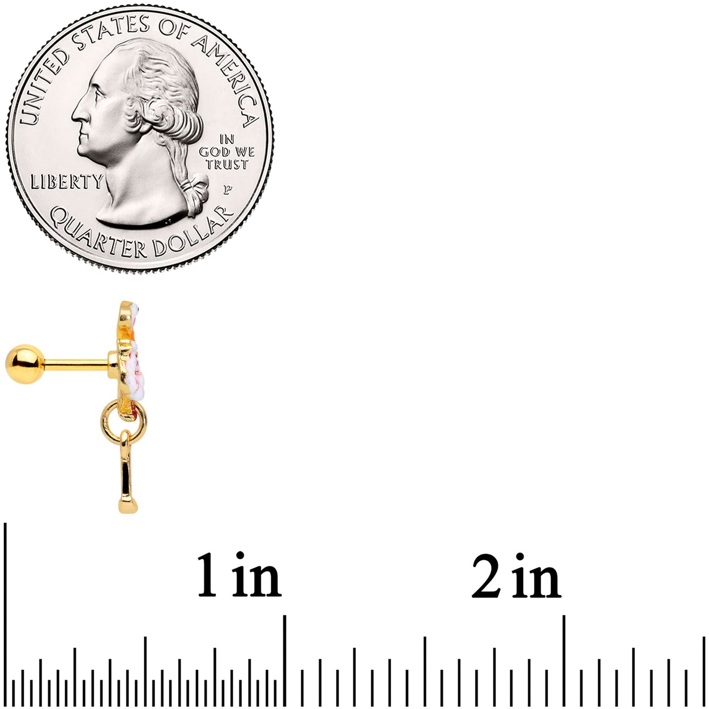 16G 1/4 Gold Tone Pink Flamingo Dangle Cartilage Tragus Earring