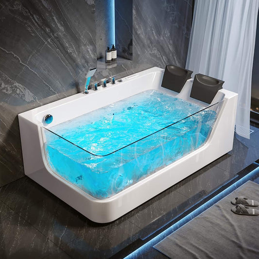 Nuvia Solstice 71-Inch Luxury 2-Person Acrylic Whirlpool Tub With LED Lights Jets And Faucet (SAK69173)