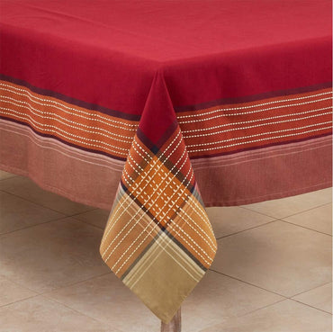 Fennco Styles Autumn Plaid Border Design 100% Cotton Tablecloth 70" W x 70" L - Multicolored Table Cover for Home, Dining Table Decor, Banquet, Thanksgiving, Christmas and Special Event