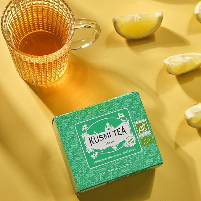 Kusmi Tea - BB Detox + Detox - Set of 2 boxes - 2 Green Tea, Mate, Herbal and Lemon and Grapefruit Flavored Blends - To be enjoyed Hot or as Iced Tea - 2x20 Tea Bags