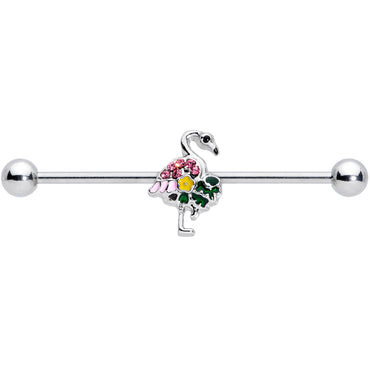 14G Pink Gem Funky Flamingo Industrial Barbell 38mm