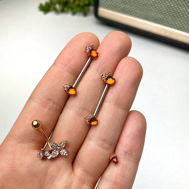 14G 5/8 Brown Gem Rose Gold Tone Autumn Acorn Nipple Ring Set