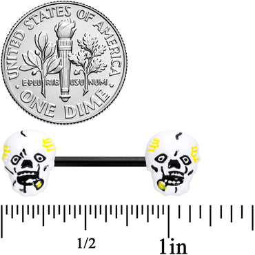 14G 9/16 Black White Skull Halloween Barbell Nipple Ring Set