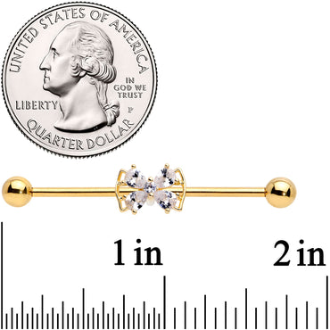 14G Clear CZ Gem Gold Tone Beauty Bow Industrial Barbell 38mm