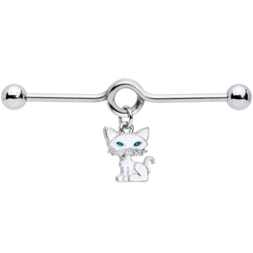 14G Blue Eyed White Cat Dangle Project Barbell 38mm