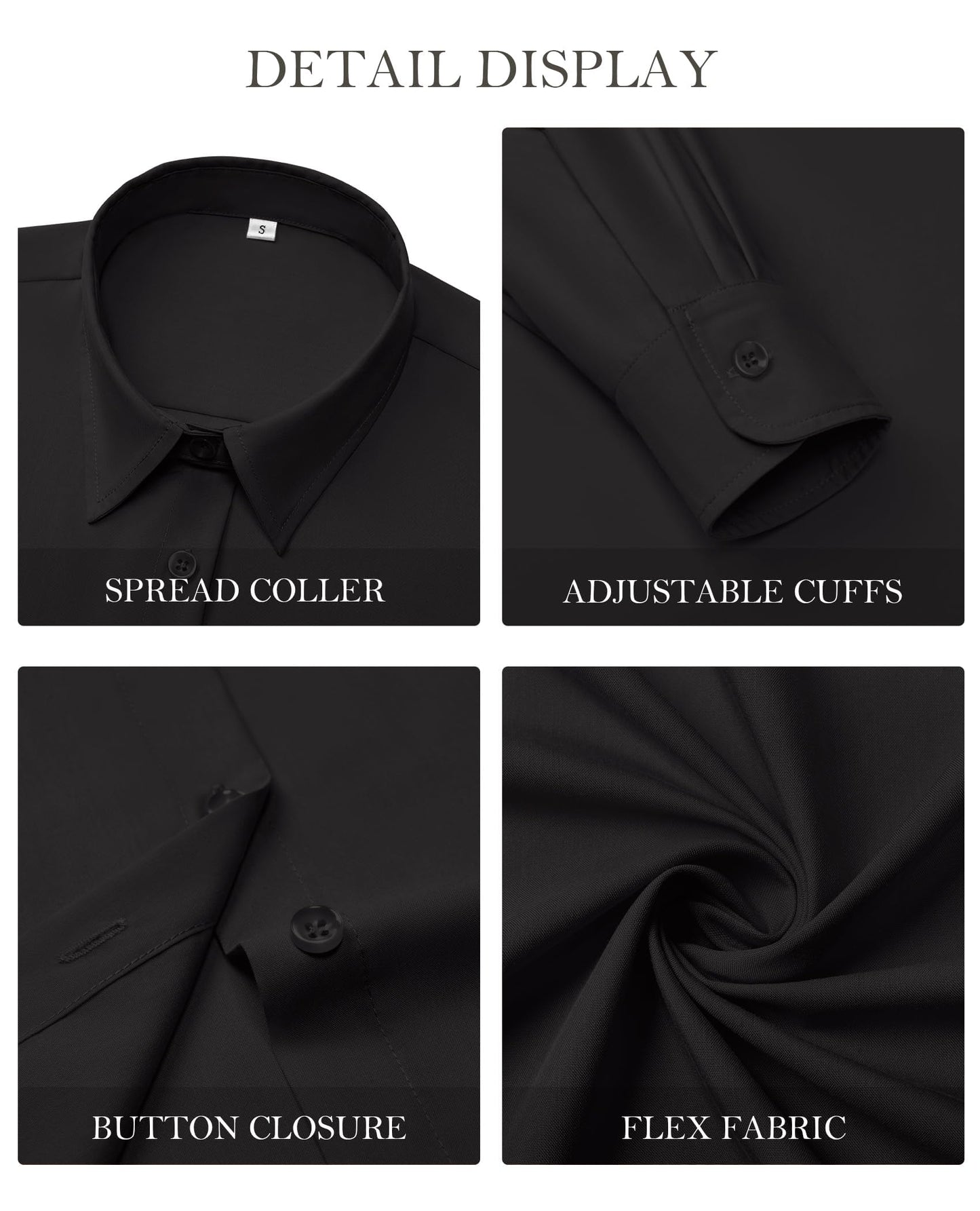 Gleeivy Womens Button Down Dress Shirt Long Sleeve Fitted Black Size XL