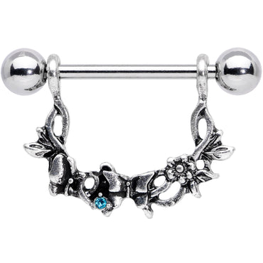 14G 9/16 Aqua Gem Abstract Bow Butterfly Dangle Nipple Ring Set