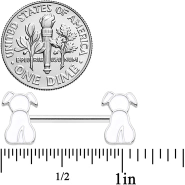 14G 9/16 White Sitting Dog Barbell Nipple Ring Set