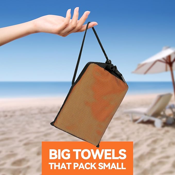 Microfiber Beach Towel-Perfect for Travel, Sports, Camping, Swimming, Yoga, Gym- Quick Dry, Sand Free, Compact, Lightweight, Absorbent (Orange, Medium(130x70cm, 51x27”))