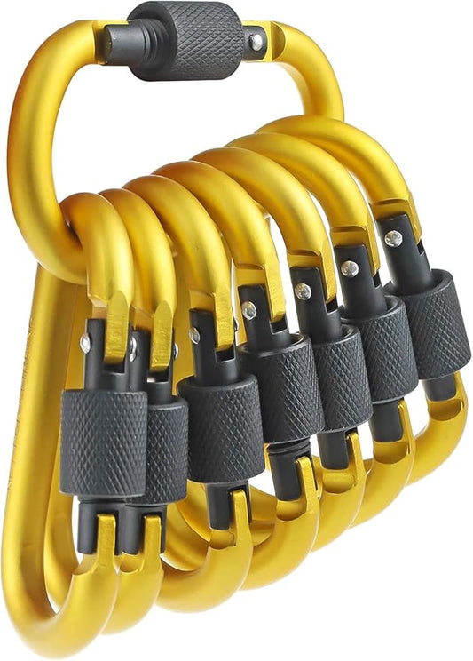 10 Pack Aluminum D Ring Key Rings Hiking Clips Locking Carabiner for Hiking Camping Fishing and Outdoor Use,Clips with Screw Gate Multicolored