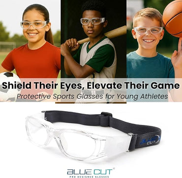 BLUE CUT Safety Basketball Goggles For Kids for Outdoor Sports Activities Anti Fog Replaceable to Prescription Lenses