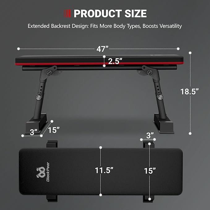 Flat Weight Bench - Heavy Duty Foldable Workout Bench for Home Gym, 1300lb Capacity Adjustable Strength Training Bench Press for Ab and Full Body Exercises, Sturdy and Easy to Fold